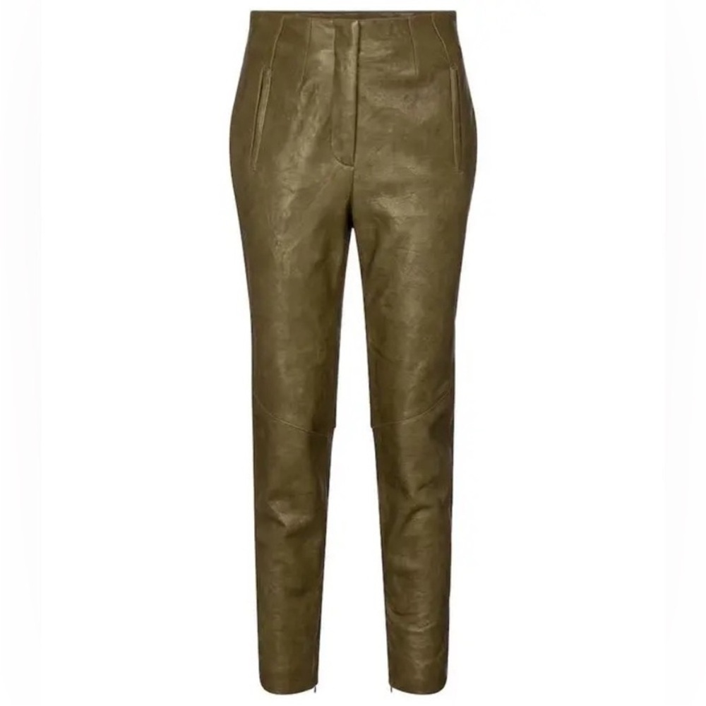 Veronica Beard Sethe Green Moto 100% Lamb Leather Pants size 4 chic 90s feminine - Picture 2 of 14
